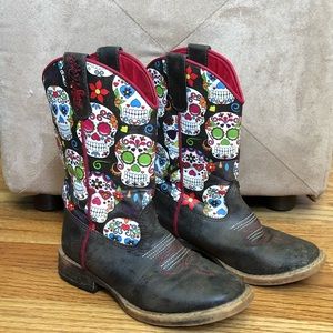 Sugar skull calvera Justin western boots cowgirls YOUTH 11.5 cowboy boots